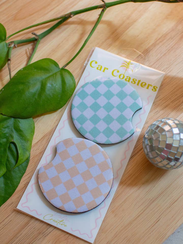 Posavasos para coche Pastel Checkers para venta al por mayor de Palm Creative