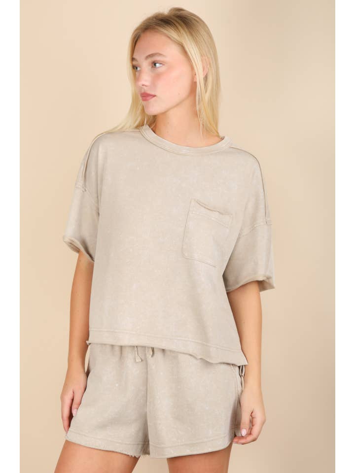VERY J - Wholesale Activewear Set - Women's - NT12000SET-Mineral Washed Comfy Knit Top & Shorts Set