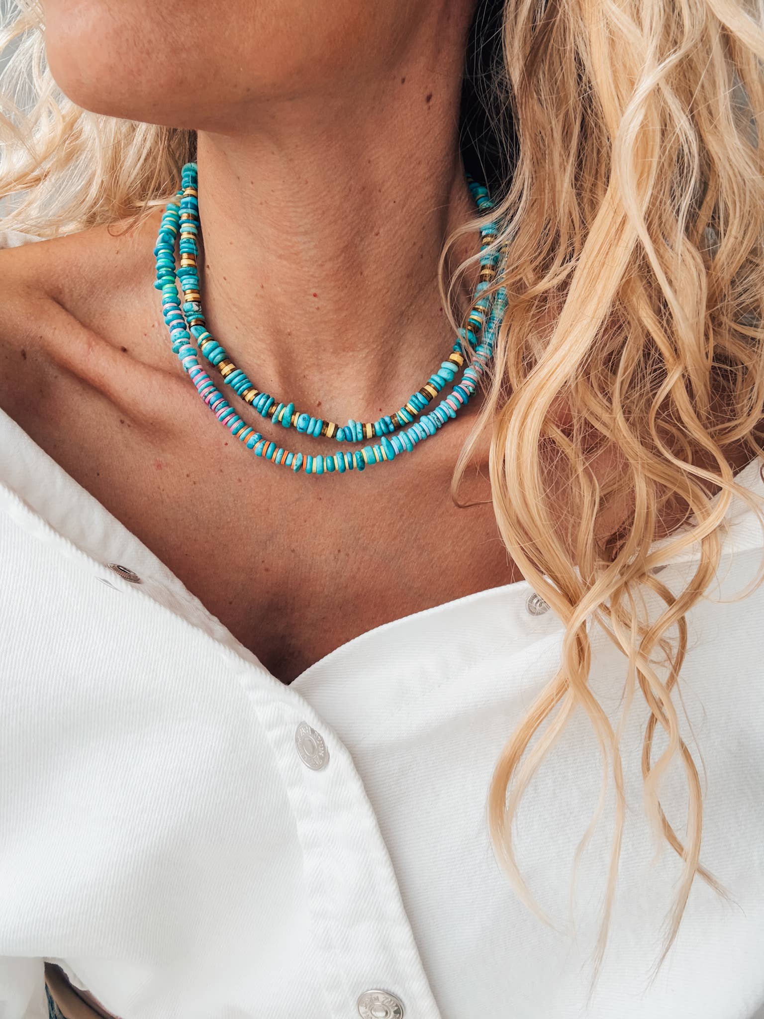 Goupi - Wholesale Beaded/Pearl Necklace - Turquoise rodelle beaded necklaces with colorful details1