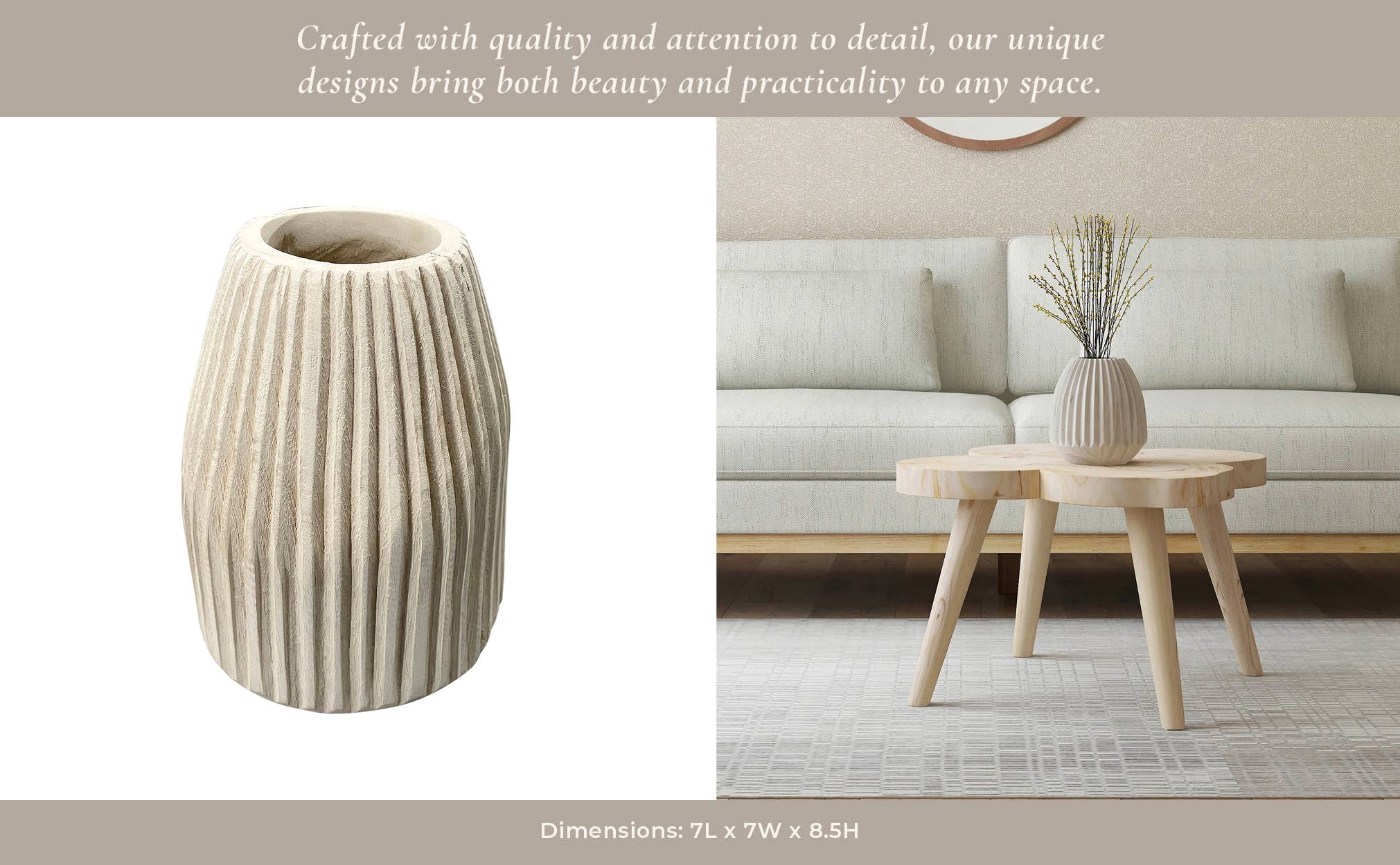 Sagebrook Home - Wholesale Vase - Decorative Vase - Ivory Wood Grooved Carved Texture, 9 in.5