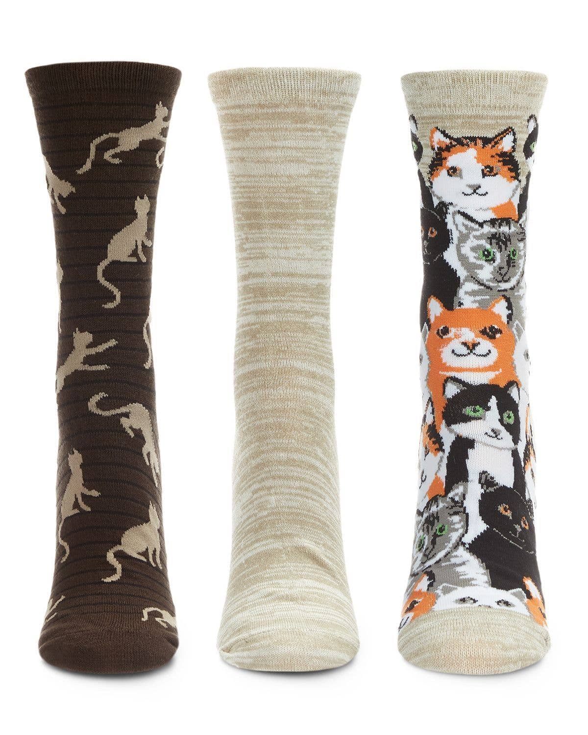 Infinity Classics International Inc. - Wholesale Socks - Women's - MeMoi Cats Montage Bamboo Crew 3 Pair Pack3