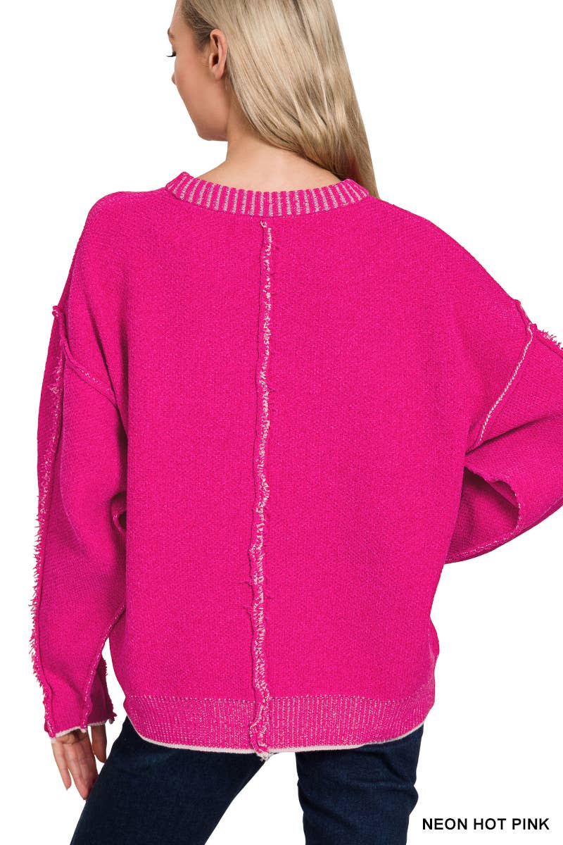 42POPS - Wholesale Knit Sweater - Women's - 1031 Exposed Seam Round Neck Sweater SI-283957