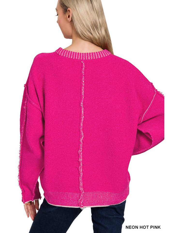 42POPS - Wholesale Knit Sweater - Women's - 0806 Exposed Seam Round Neck Sweater SI-283958