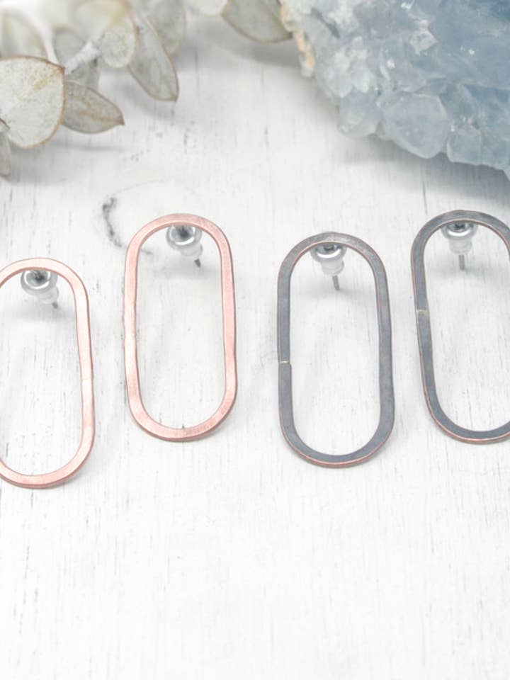 Oval Copper Stud Post Earrings- Minimalist Copper Jewelry for wholesale by Rising Jewelry