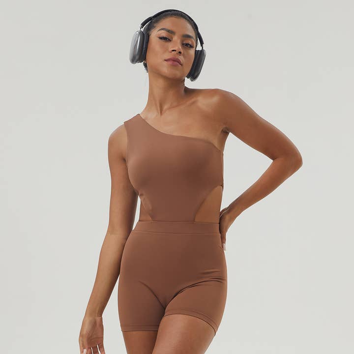 Sodalemon - Wholesale Jumpsuit - Women's - Women One-Shoulder Elastic Padded Fitness Gym Yoga Jumpsuit