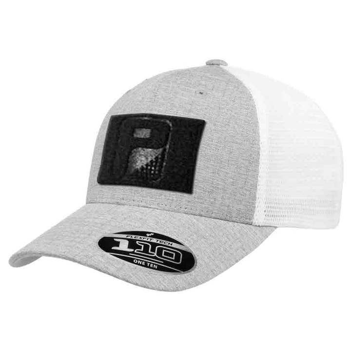 Trucker Curved Bill Flexfit + Snapback Hat by Pull Patch (Melange Silver/White) for wholesale by Pull Patch