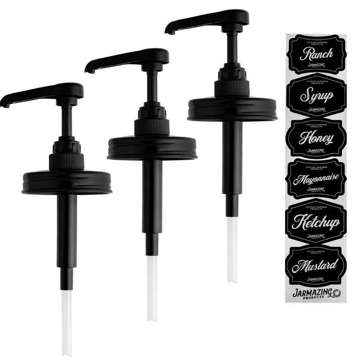 Jarmazing Products - Vendita all'ingrosso Utensile/attrezzo da cucina - Tappi con Pompa Dosatrice per Sciroppo - Set da 3 - Pompa in Plastica Alimentare0