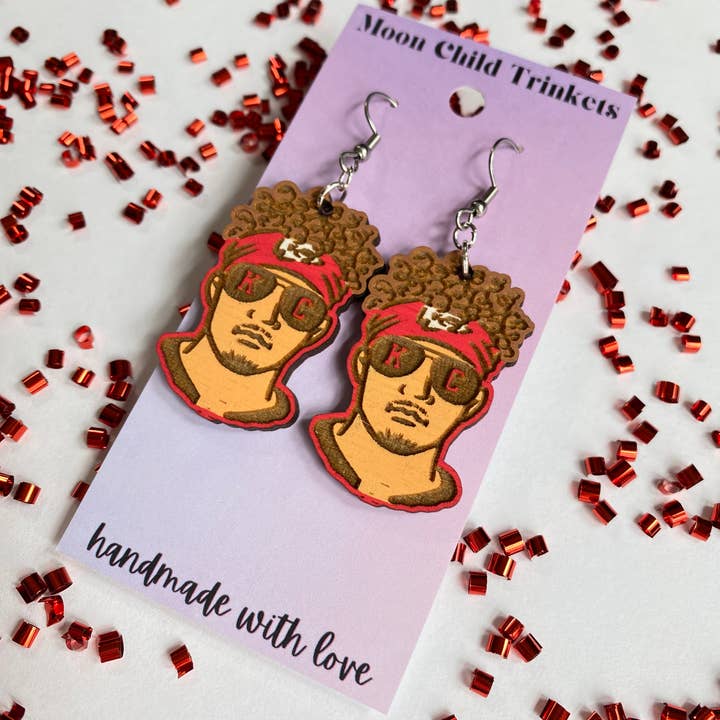 Moon Child Trinkets - Wholesale Dangle Earrings - Mahomes Kansas City Hand Painted Wood Earrings1