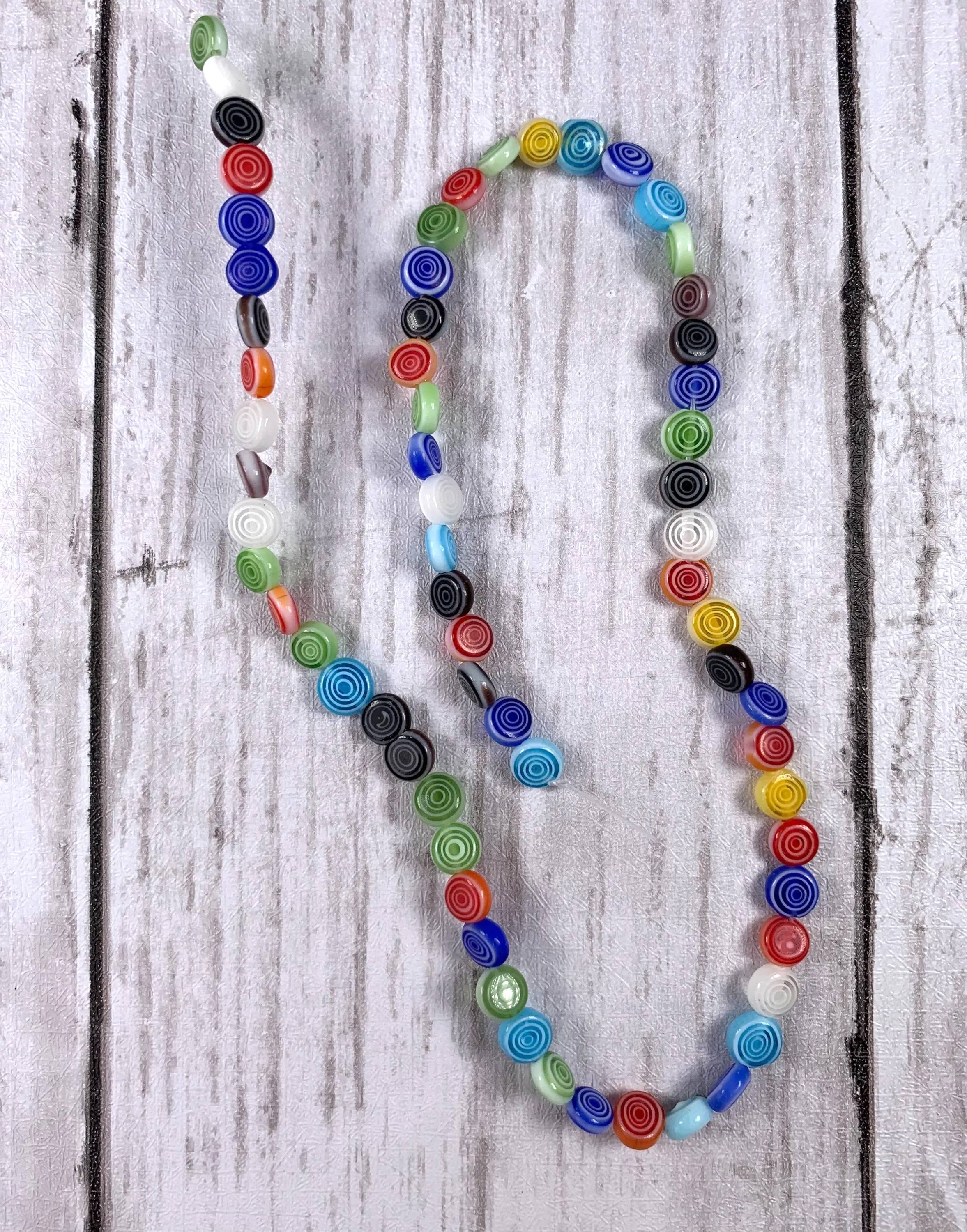 Glass Daisy Craft Co. - Wholesale Beads - Millefiori flat round mixed color glass beads, spirals4