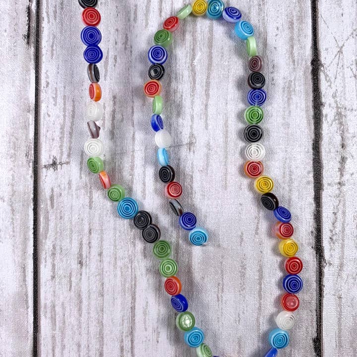 Glass Daisy Craft Co. - Wholesale Beads - Millefiori flat round mixed color glass beads, spirals4