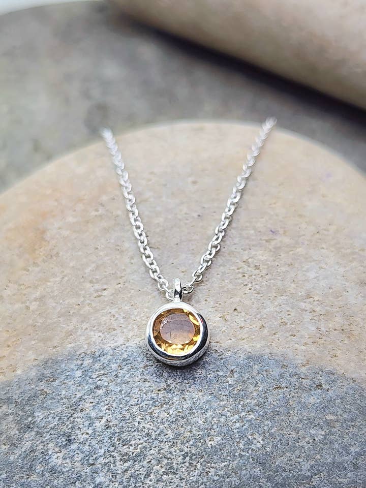 November Birthstone Necklace in Citrine + Sterling Silver for wholesale by Heart and Lotus Sterling Silver Jewelry