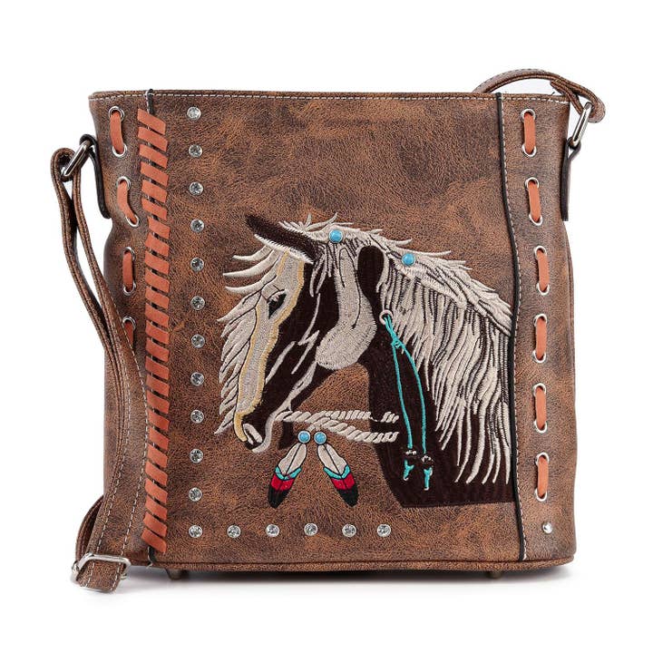 Handbag Express - Wholesale Crossbody Bag - Women's - Embroidered Horse Design Western Styled Crossbody Sling