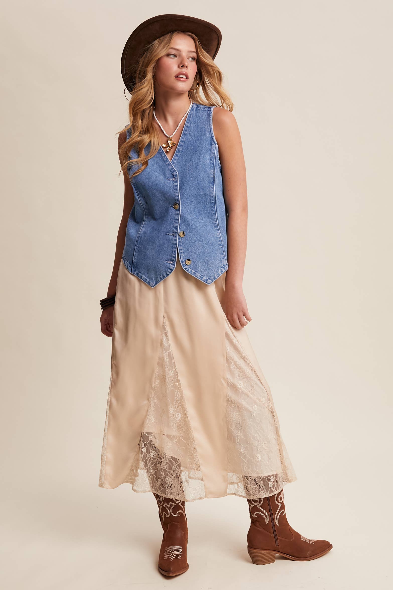 Listicle – wholesale Skirt – Women’s – Lace Inset Satin Midi Skirt LSK02728