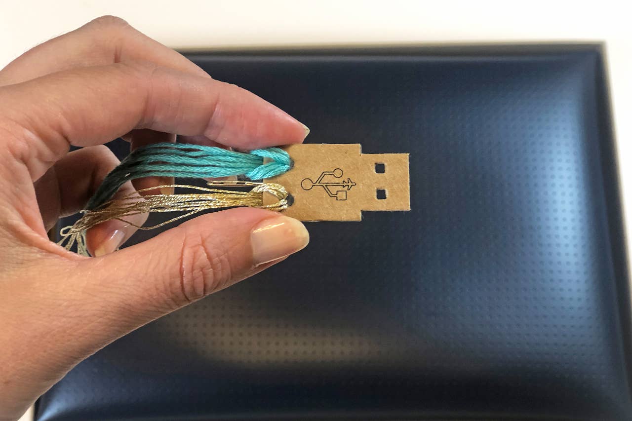 Chasing Threads - Wholesale DIY Craft Kit - DIY Cross Stitch Laptop Sleeve Kit - Navy with teal thread7