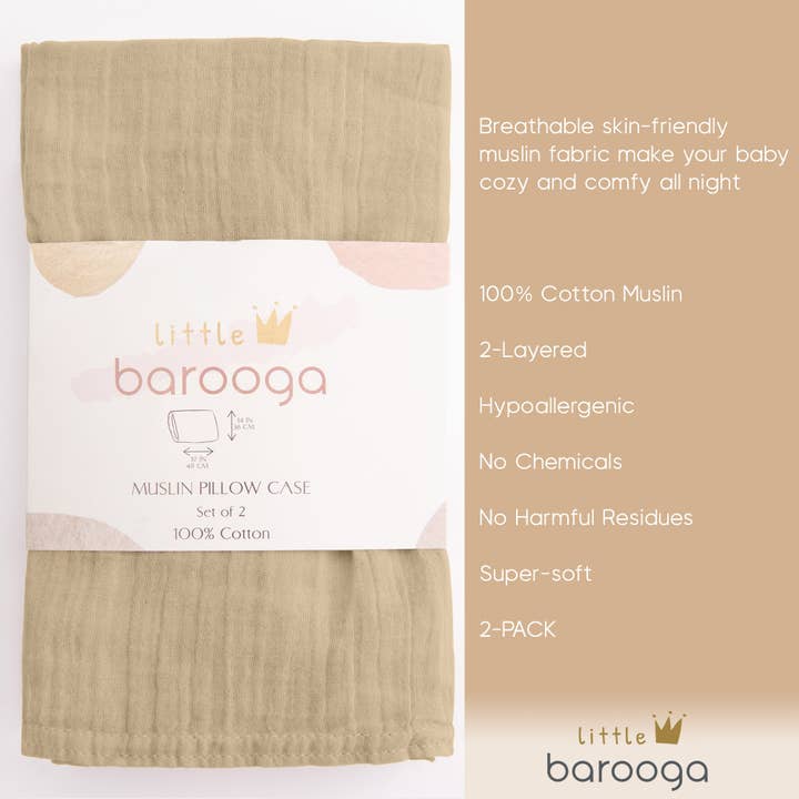 Barooga - Wholesale Bedding Pillowcase/Sham - Kids & Baby - Toddler Muslin Pillowcase, 14"x19", 2 Pack16