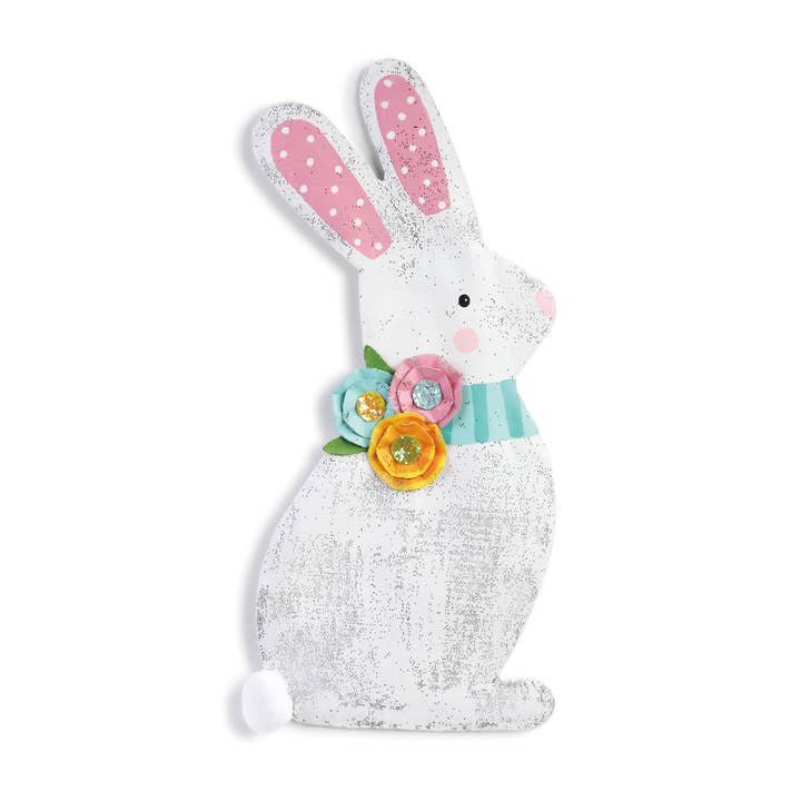 Spring Bunny with Flowers Door Hanger for wholesale by DEMDACO