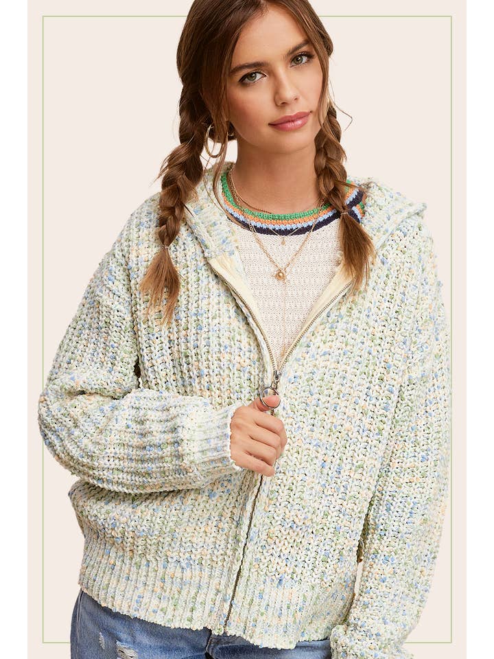 La Miel - Wholesale Hoodie - Women's - JCS3569-Multi Color Confetti Zip-Up Hoodie Sweater15