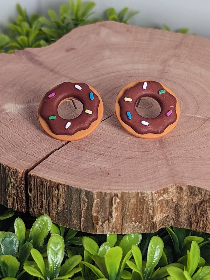 Chocolate Donut Stud Earrings for wholesale by KimiJean Creations