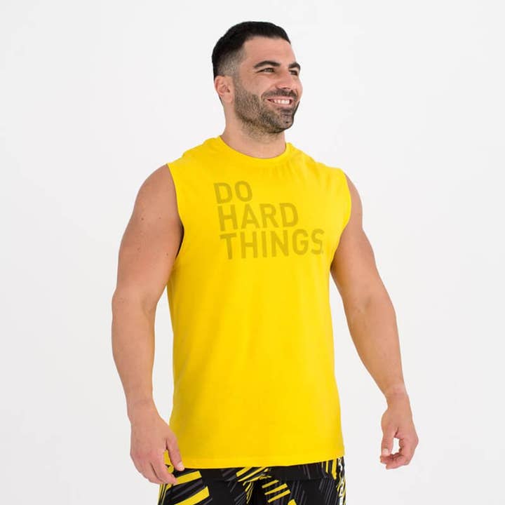Ecoactive Men's Sleeveless T-Shirt (Do Hard Things Yellow) for wholesale by Titan Box Wear