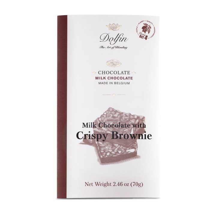 Belgium's Chocolate Source - Wholesale Chocolate Bar - Dolfin Milk Bar W/ Crispy Brownie