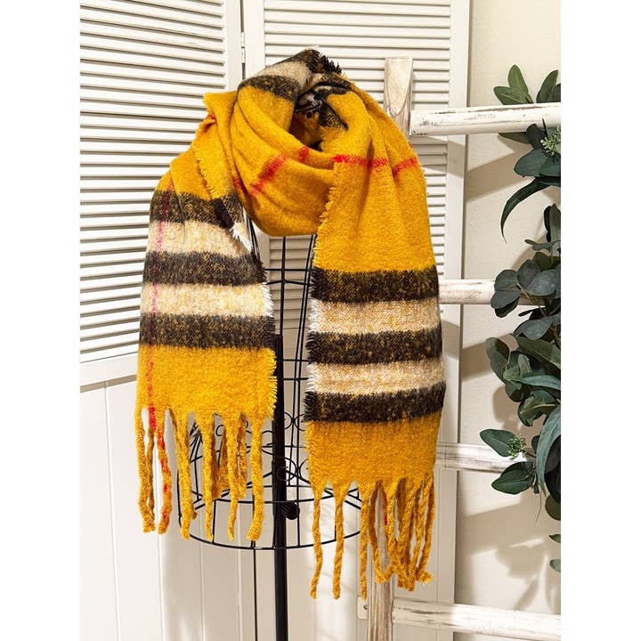 Fashionable Winter Checker Scarf with Fringe for wholesale by Love and Repeat