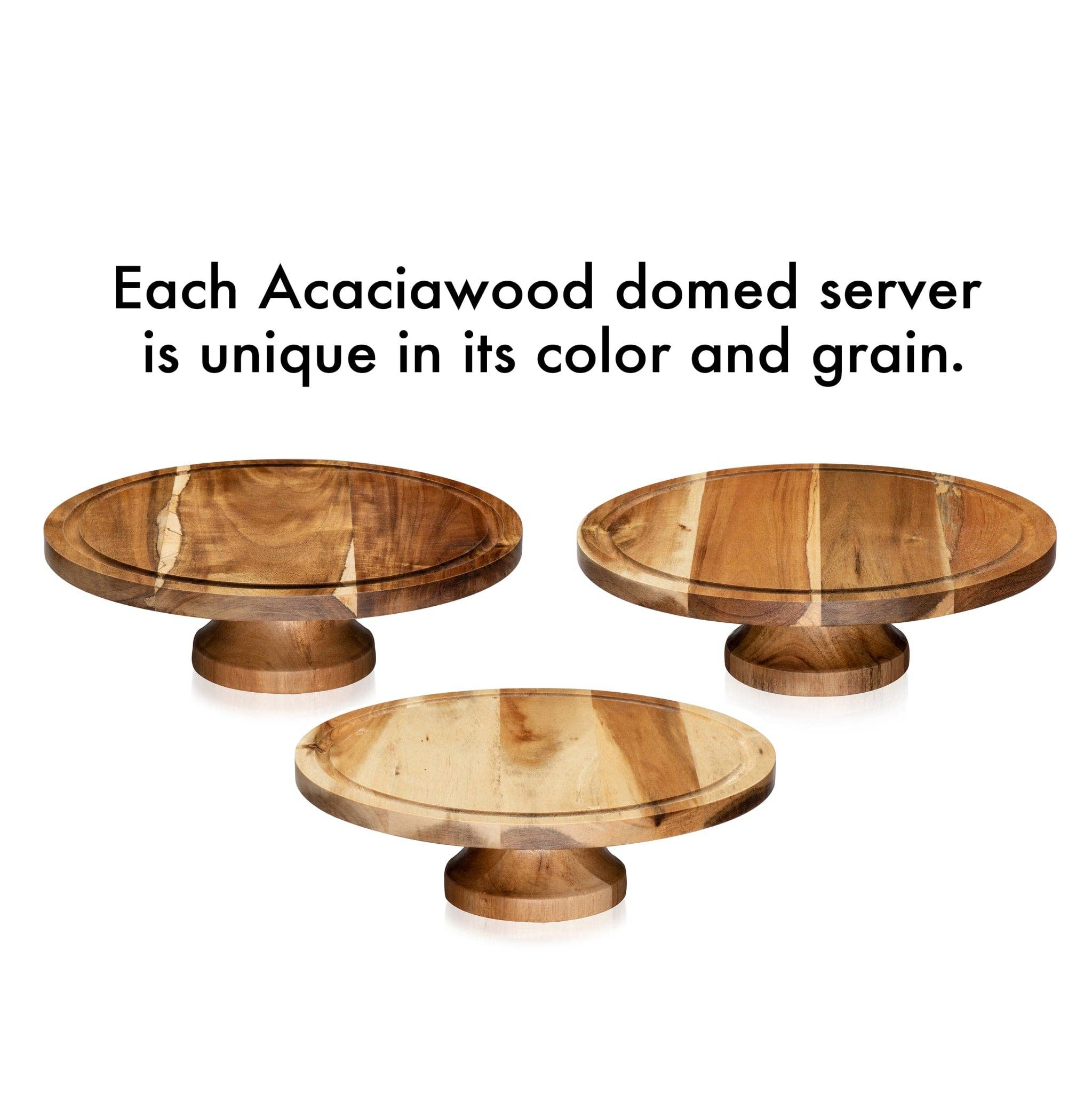 Libbey - Wholesale Cake Stand - Libbey Acaciawood Footed Round Wood Server Cake Stand with Glass Dome2