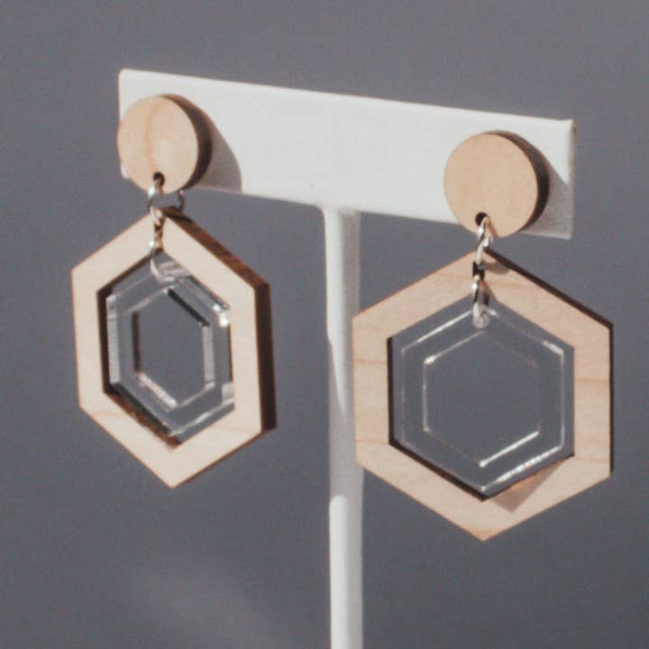 Hexagon Duo Drop Earrings for wholesale by Elise Design Company