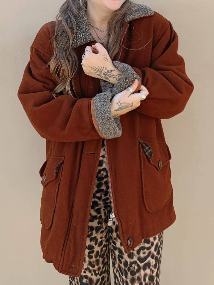 Oversized Brown Flannel Lined Coat for wholesale by Stix and Stoned