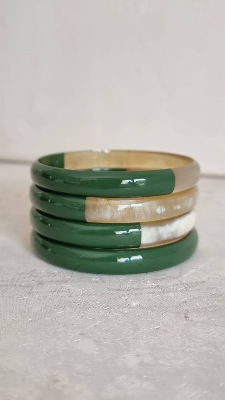 Le Coin Sauvage - Wholesale Bangle Bracelet - Horn Bangle Bracelet - Khaki Duo - 1 cm1