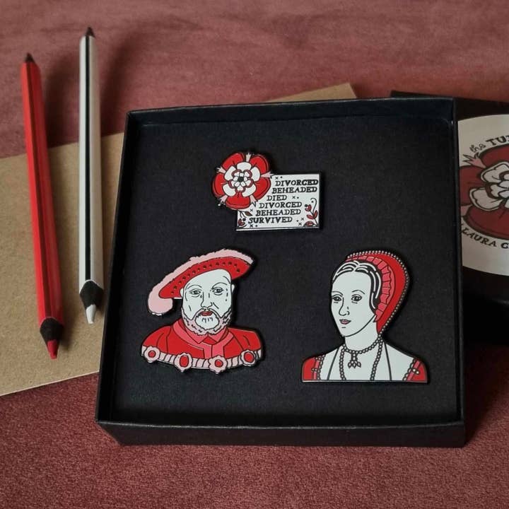 Laura Crow Illustration - Wholesale Lapel Pin/Button - The Tudors Enamel Pin Set of Three1