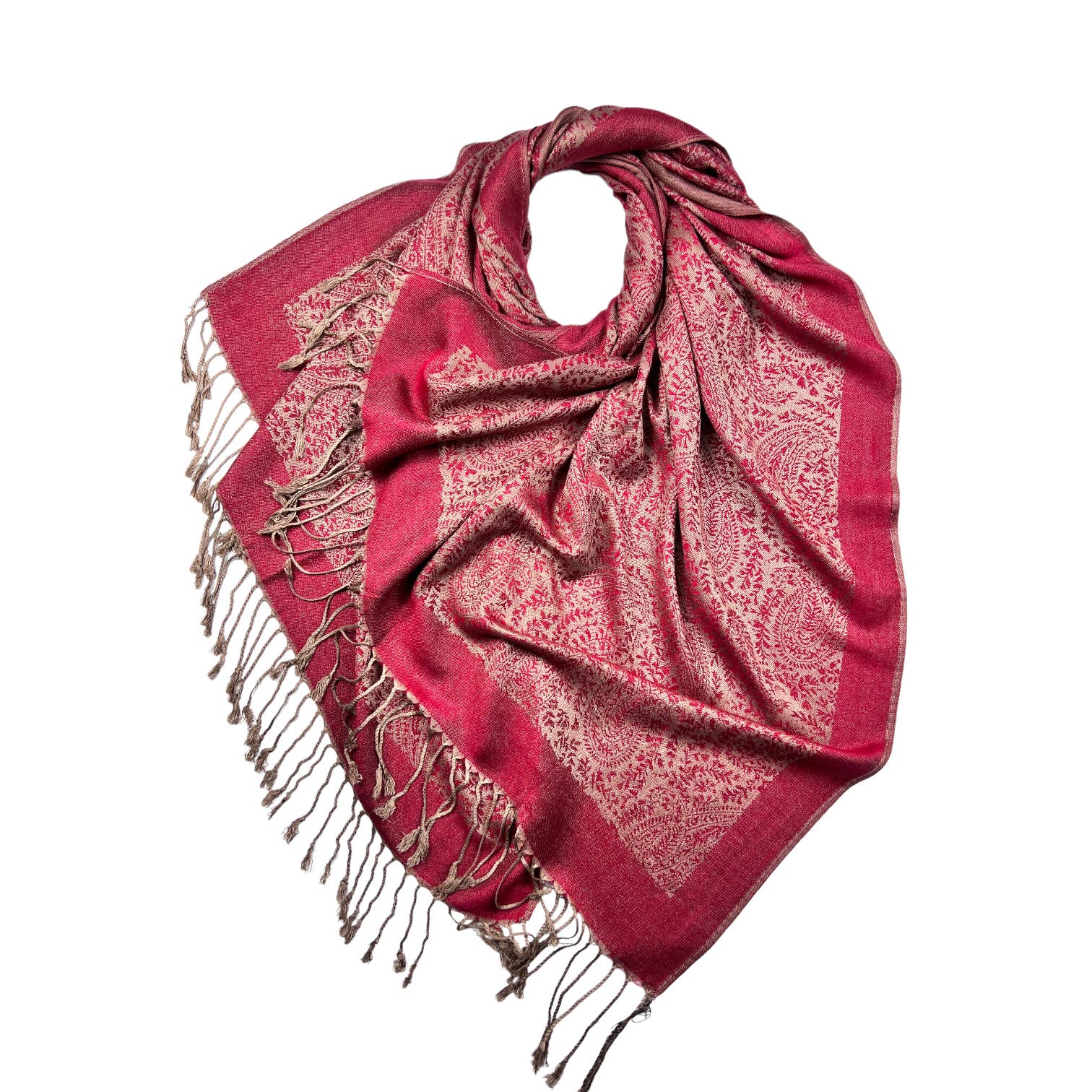 London Scarves - Wholesale Scarf - Women's - Plain pashmina with paisley print finished with fringes6
