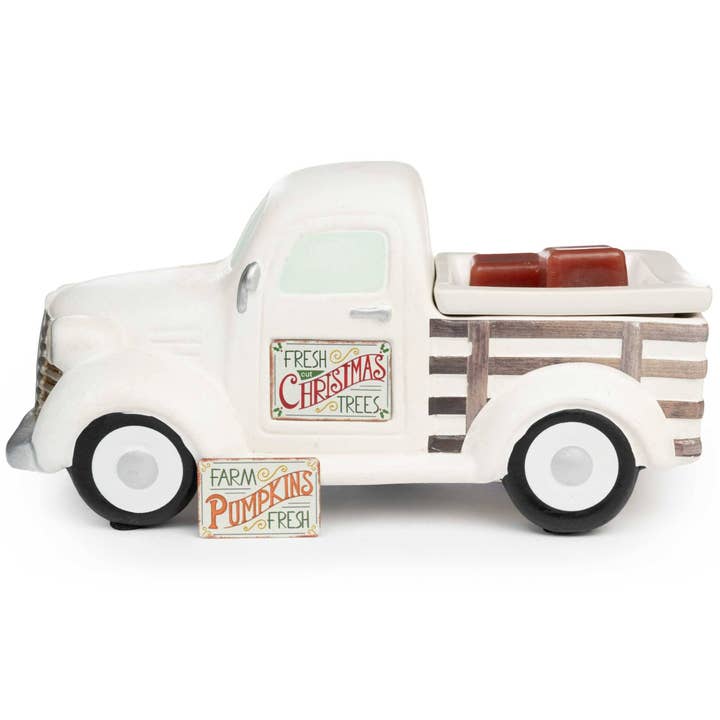 White Truck  Fragrance and Wax Warmer with Two Holiday Signs and other Purchase Wholesale candle lamp warmer. Free Returns & Net 60 Terms on Faire trending on Faire.