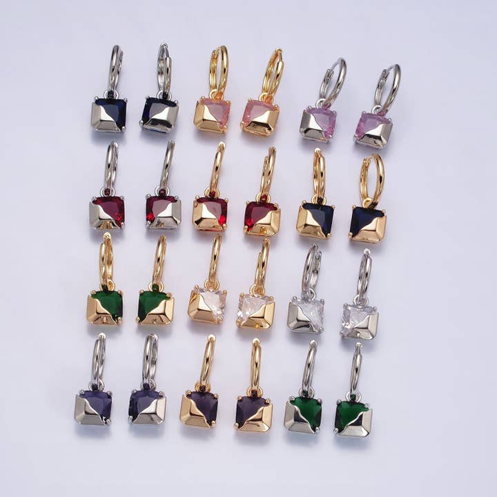 Gold Filled Colorful CZ Square Molten Drop Huggie Earrings for wholesale by Aim Eternal