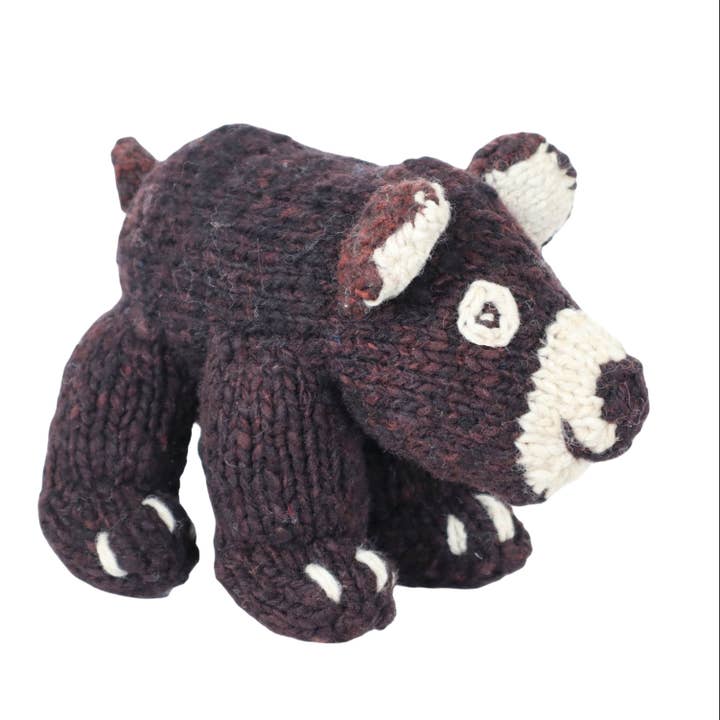 Hand Knit Homespun Wool Brown Bear for wholesale by The Jacaranda Collective