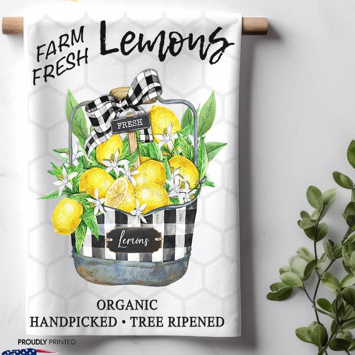 ADDLE iNK - Wholesale Tea Towel - Plaid Farmhouse Lemon Bucket Kitchen Dish Towel