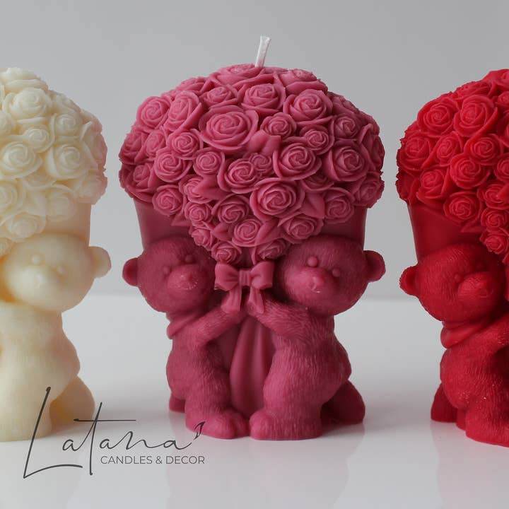 Latana Candles - Wholesale Novelty Candle - Teddy Bear with Rose Flowers Candle3