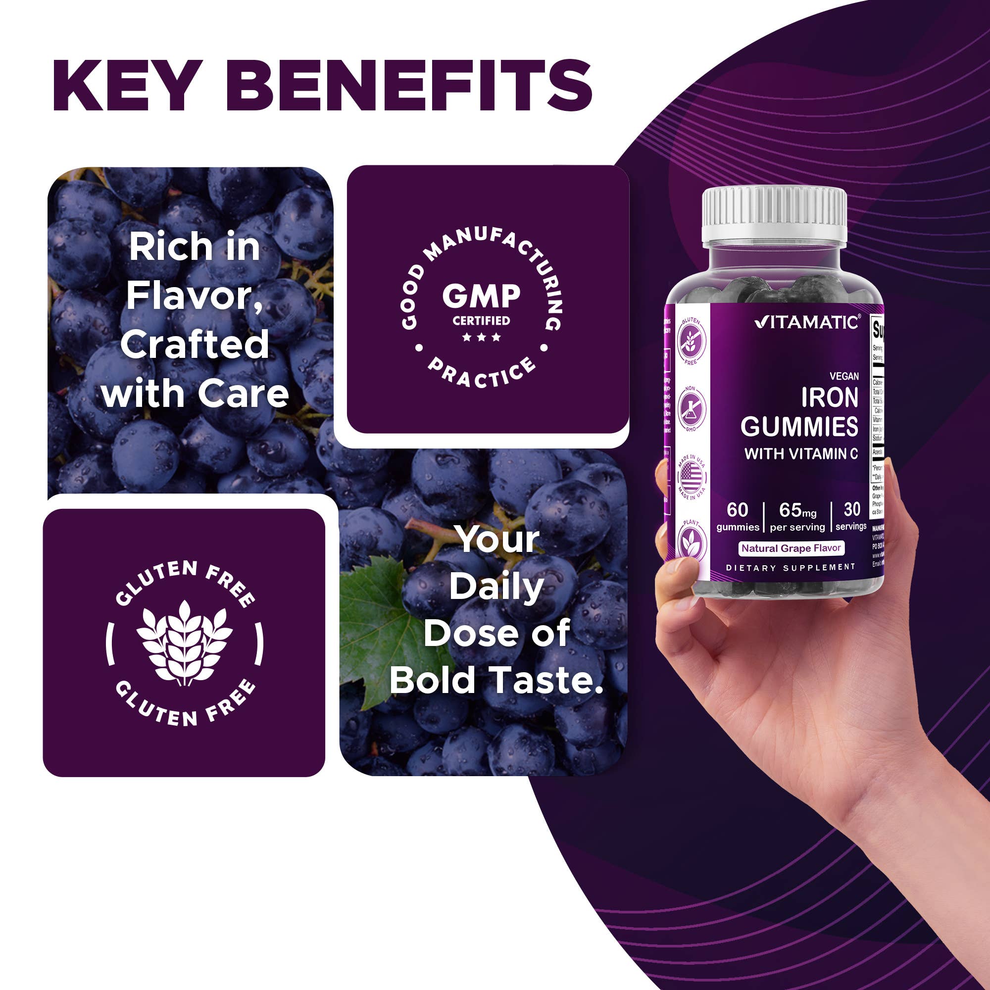 Vitamatic - Wholesale Oral Supplement/Vitamin - Vitamatic Iron Gummies for Women & Men - 60 Vegan Gummies4