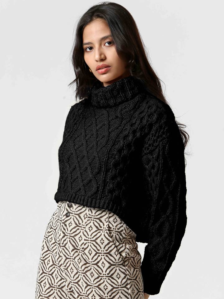 T24203310 -Ladies Boxy Fit Cable Knit Sweater for wholesale by The Korner - USA