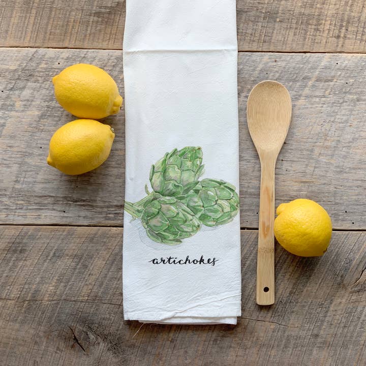 Watercolor Artichokes Flour Sack Tea Towel for wholesale by Meadowbrook Lane