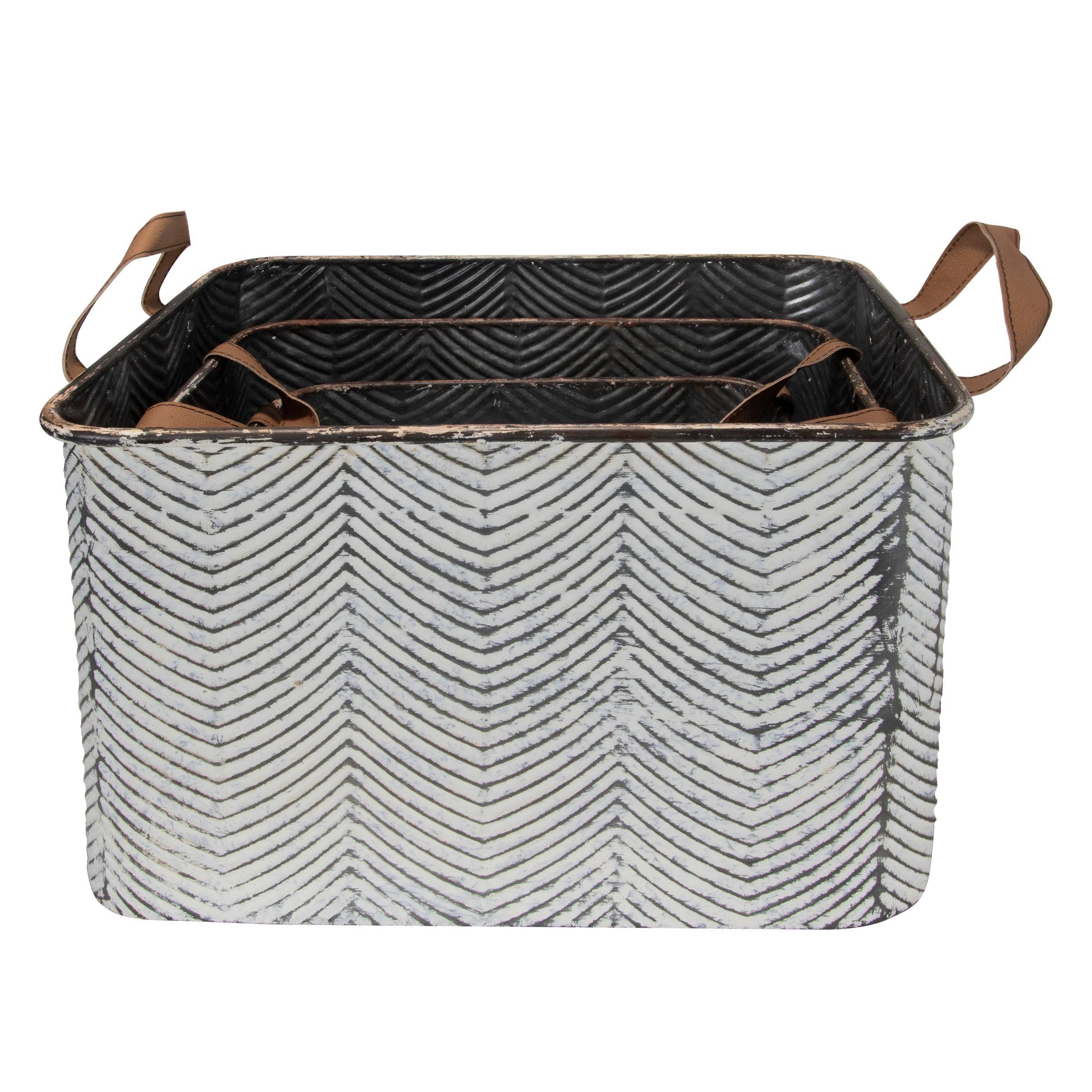 Foreside Home & Garden - Wholesale Basket - SALE - Braxton Rustic Set 3 Whitewash Gray Bins Faux Leather9