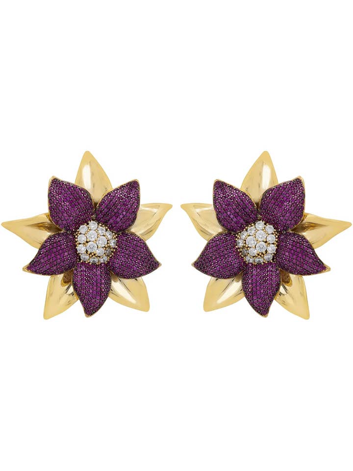 Marguerite Daisy Flower Large Stud Earrings Ruby Gold for wholesale by Latelita