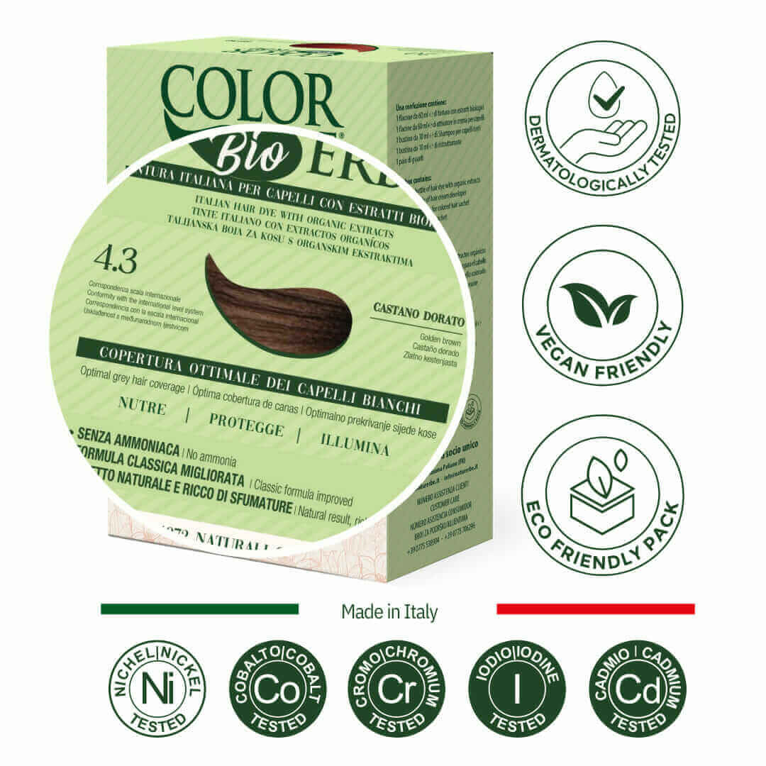 COLOR ERBE - Wholesale Hair Dye - E. Organic Herbal Color Dye Golden Brown (4.3) - Made in Italy1