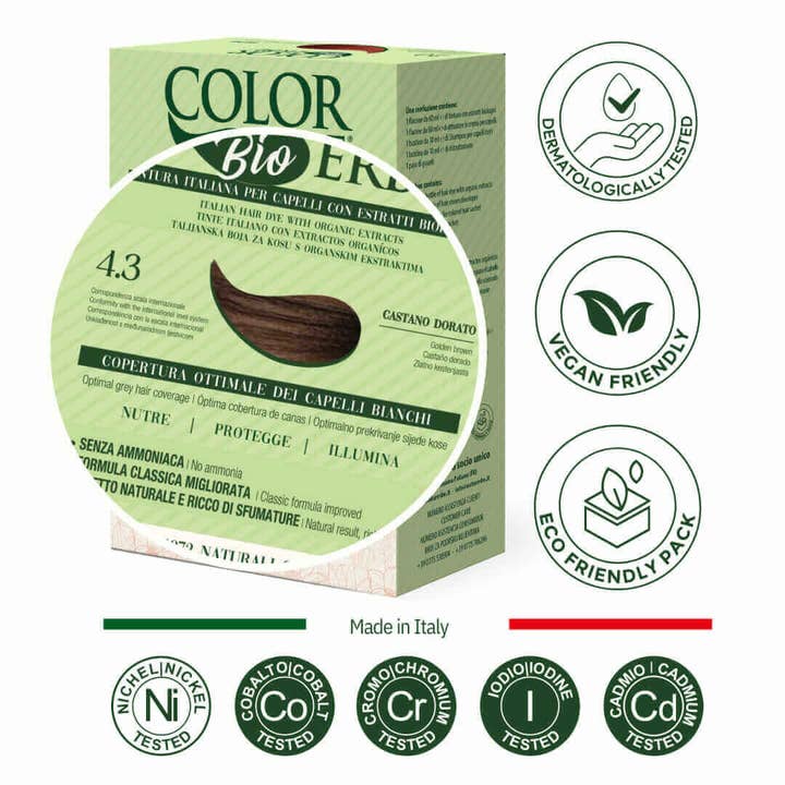 COLOR ERBE - Wholesale Hair Dye - E. Organic Herbal Color Dye Golden Brown (4.3) - Made in Italy1