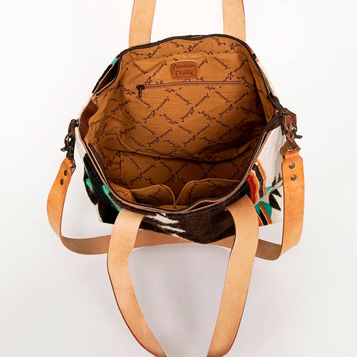 LS Western - Wholesale Tote Bag - Women's - LC-ADBG575D Southwestern Wool Tote with Natural Leather Straps Handwoven Tribal Pattern & Tassel43