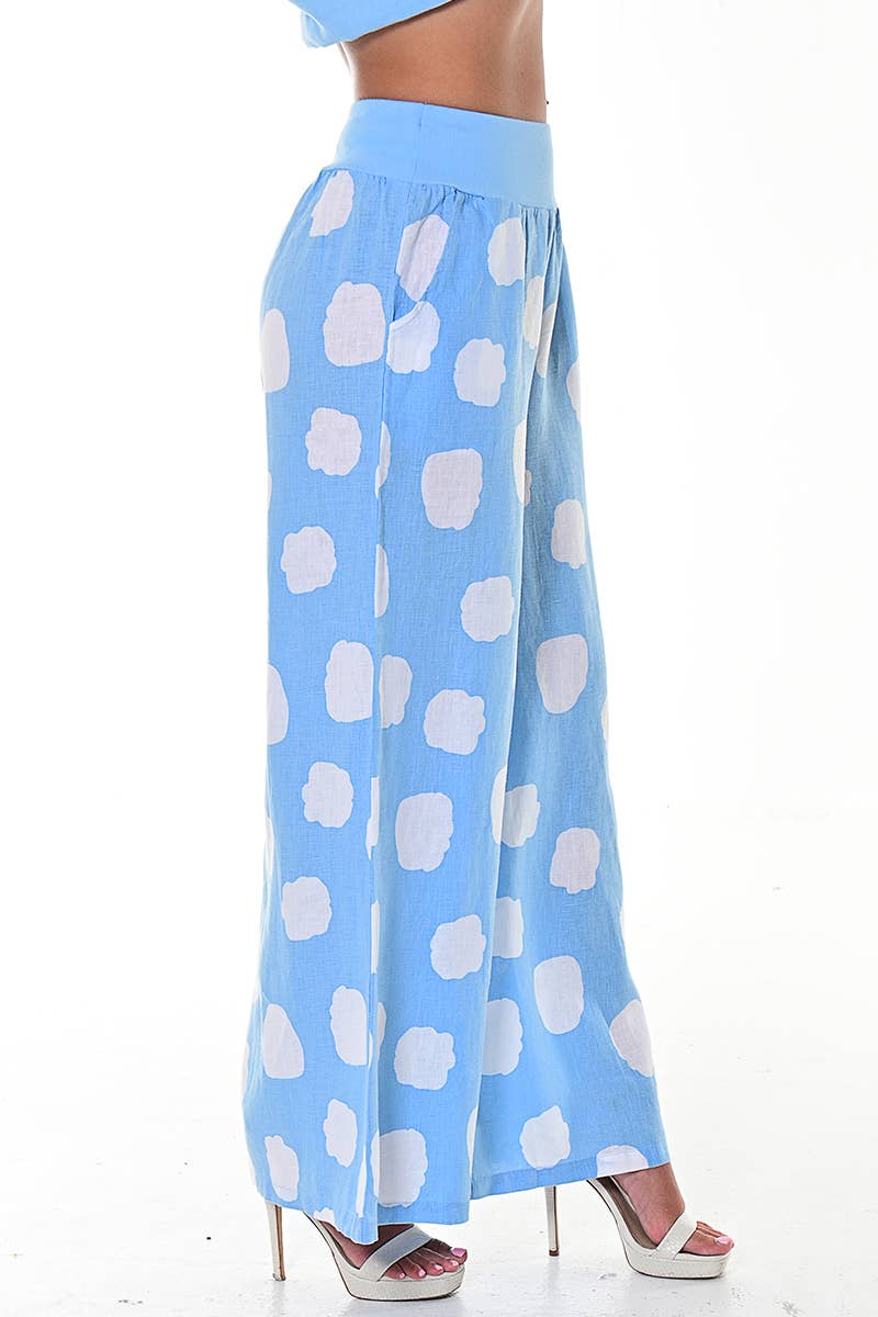 Azucar & Bohio - Wholesale Pants - Women's - Ladies Linen Wide Leg Pants Polka-Dot Print/Cloud by AZUCAR5