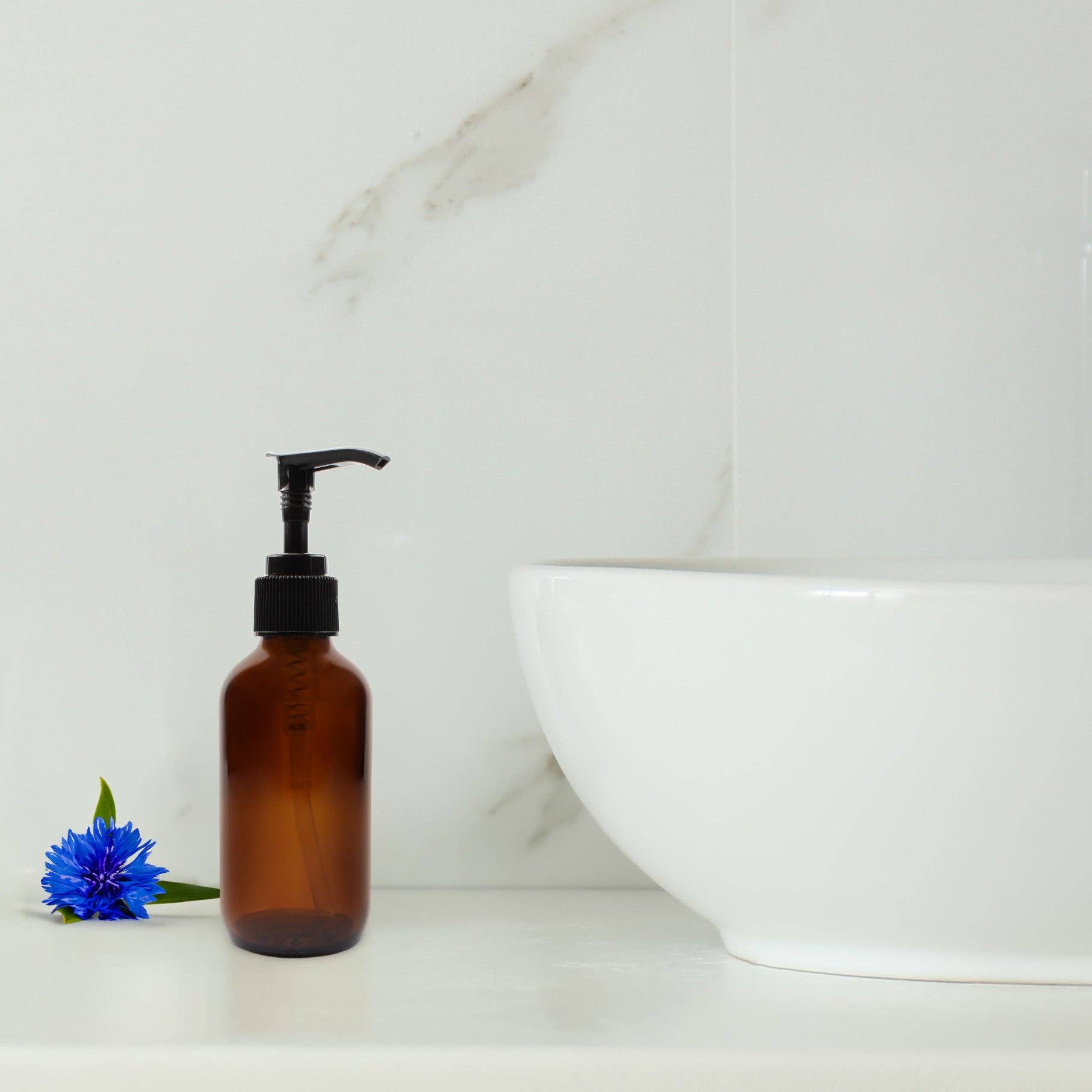 Kurated Korner - Wholesale Soap Dispenser - Cornucopia 4oz Amber Glass Pump Bottles (4-Pack)8