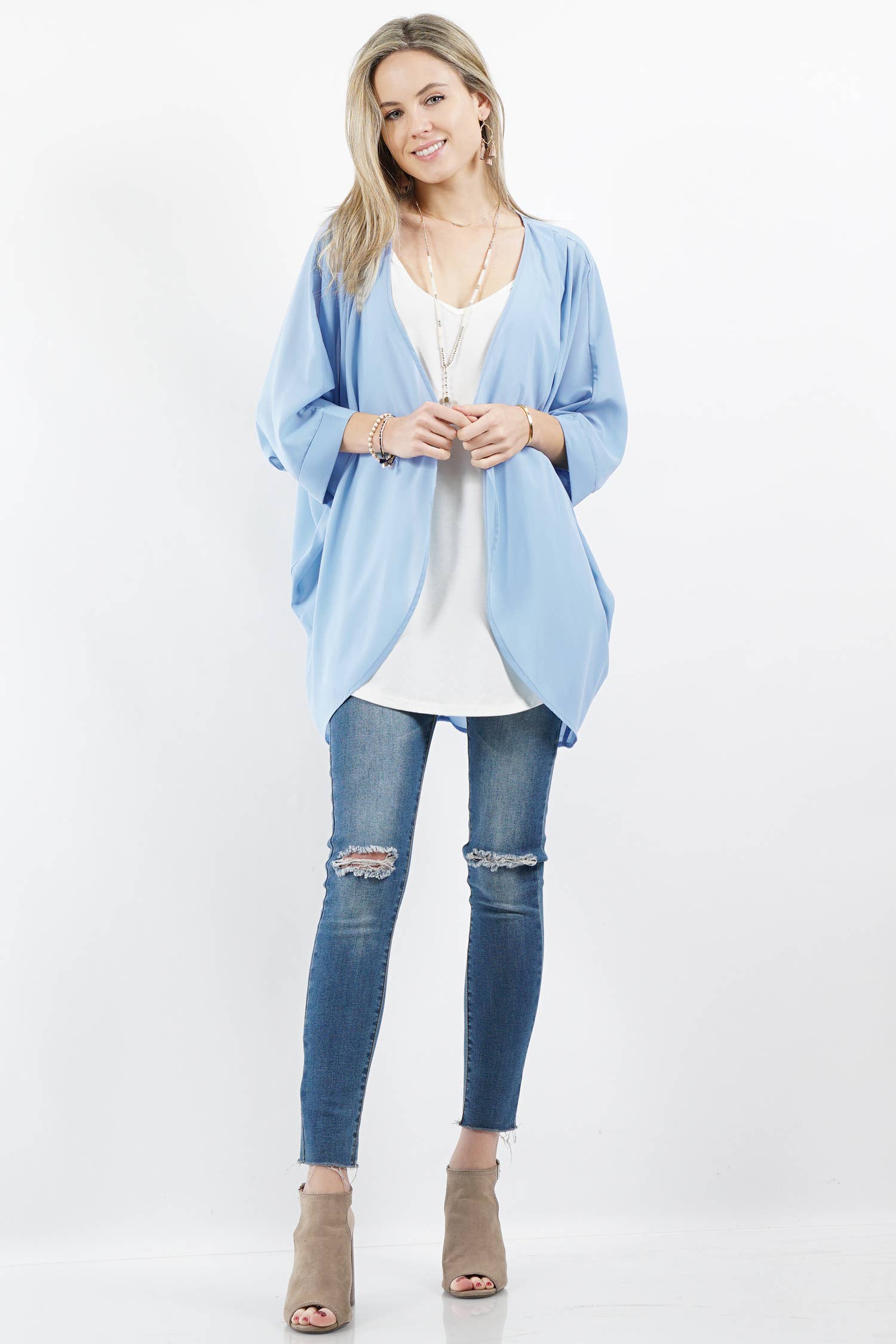 42POPS – wholesale Kimono – Women's – `.0802 Chiffon Shoulder pleated Kimono Cardigan SI-158361