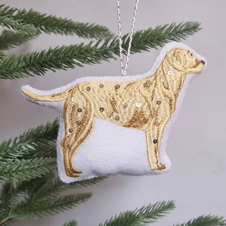Golden Labrador Embroidered Ornament for wholesale by Kate Gwilliam