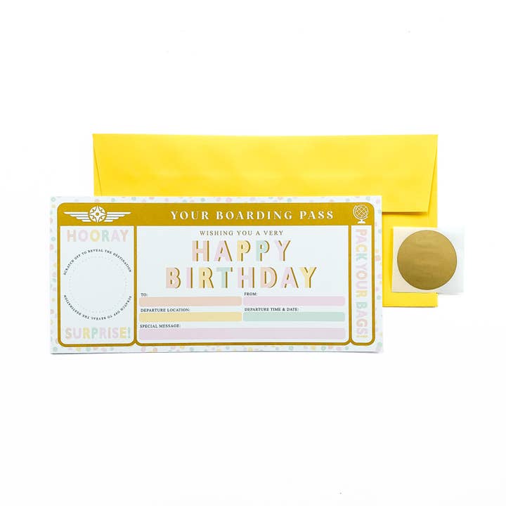 Scratch-off Birthday Boarding Pass Voucher Dot Pastel for wholesale by Black Bow Studio