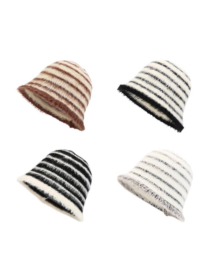 Haila – Striped Fuzzy Winter Bucket Hat for wholesale by Funkyrel® Atzbranding Limited